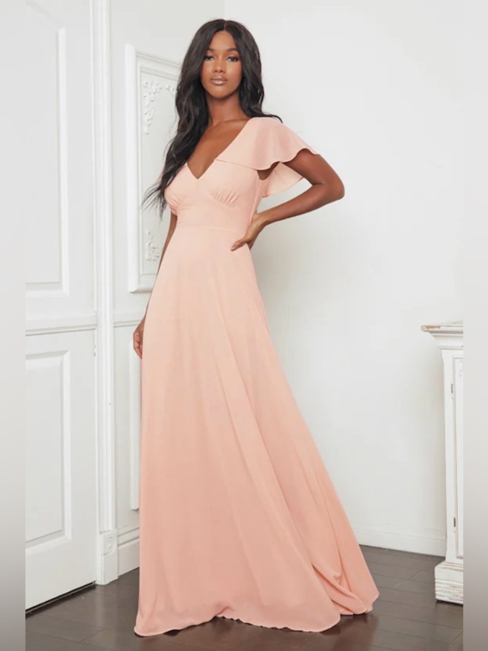 Heart of Passion Blush Pink Flutter Sleeve Lace-Up Maxi Dress
Small
New with Tag